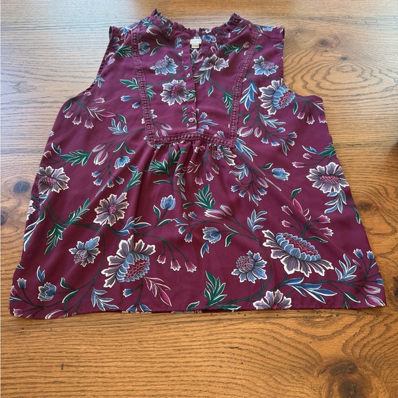 LOFT Plum Color Tie Front Blouse with Mandarin Collar Size Medium - Picture 1 of 7